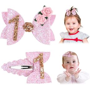 Hair Clips for Baby Girls Hair Bows - 3rd Birthday Baby Hair Clips Pink Bow Glitter Baby Bows, Toddler Hair Accessories Pink Bows for Hair
