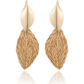 Raffia Palm Leaf Earrings, Raffia Straw Wrapped Monstera Drop Dangle Earrings Summer Tropical Beach Jewelry