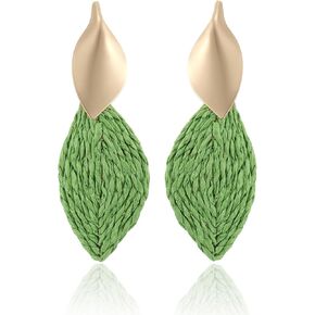 Raffia Palm Leaf Earrings, Raffia Straw Wrapped Monstera Drop Dangle Earrings Summer Tropical Beach Jewelry in Kuwait