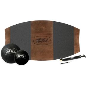 The Skill Board Beginner to Pro - Wooden Balance Board for Adults Bundle - Incl. Balance Trainer for All Sports, Gym, Standing Desk, or Yard Games, 2x Fitness Balls, Ball Pump and more
