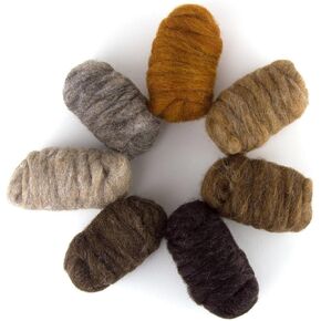 Revolution Fibers Carded Corriedale Wool Sliver - 7 Natural Colors Variety Pack | 29 Micron Bulky Wool | Perfect for 3D Needle Felting, Wet Felting and Weaving