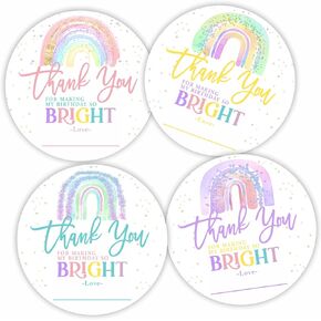 Thank You Stickers - 40 Pcs Watercolor Rainbow 2 Inches Large Self Adhesive Round Label Stickers - Thank You for Making My Birthday So Bright! - 4 Colors Gift Wrapping Label - Party Supplies - 02