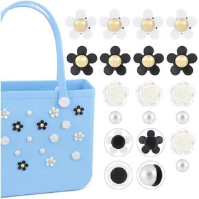 16pcs Flowers Charms for Bogg Bag，PVC Pearl Accessories for Bogg Bag，Insert Charms for Women's Simply Southern Totes Bag