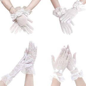 4 Pairs White Lace Gloves Women Elegant Short Gloves Tea Party Gloves Vintage Wedding Tea gloves for women Summer Gloves for Women Girls Halloween
