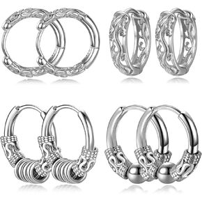 Vintage Black Huggie Hoop Earrings of Men Women 14mm 12mm HipHop Punk Gothic Earring Set-4Pairs