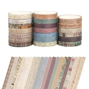 20 Rolls Vintage Washi Tape, 9.8ft Long/Roll Neutral Washi Tape Set, Kraft Color Adhesive Masking Tape for Scrapbooking Supplies, Planners, Bullet Journaling, DIY Crafts and Gift Wrapping