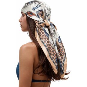 RIIQIICHY Head Scarf for Women Like Silk Scarf Hair Scarf Printed Square Scarf Bandanas for Women 35 Inches