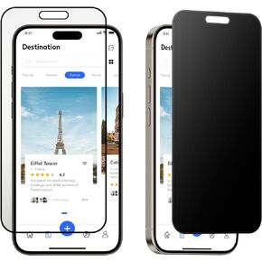 Removable Privacy Screen Protector for iPhone 15 Pro, Unbreakable Hybrid glass HD Clarity,Anti-Fingerprint,Anti-Shattering for Work, Travel Privacy Kit