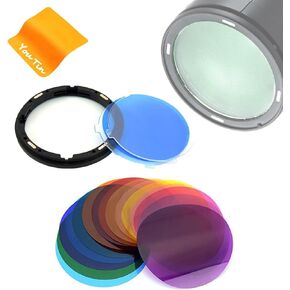 Godox AK-R16 Diffuser Plate with V11C Color Temperature Adjustment Gel Set 15 Color 30 Pieces for Godox V1-C, V1-N, V1-S Speedlite, AD200, AD200PRO with H200R Flash Head