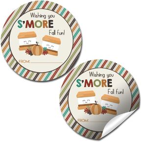 S'More Fall Fun Sticker Labels, 40 2" Party Circle Stickers, Great for Party Favors, Envelope Seals & Goodie Bags, by Amanda Creation.