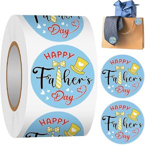 Happy Father's Day Label Stickers Roll, 1.5" 500 Pcs Tie and Hat Label Stickers, Gift Tag Stickers for Envelope Seals Party Gift Favors Box Cards Decorations