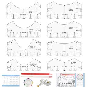 12Pcs Tshirt Ruler Guide for Vinyl Alignment, T Shirt Rulers to Center Designs, Fit for Heat Press, Children Youth Adult, Front and Back Measurement