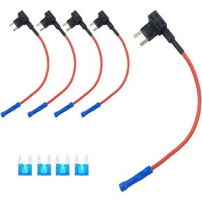 5 PCS Car Additional Circuit Fuse Tap Adapter, Lossless Power Extraction Pure Copper Wire Blade Fuse Holder, Small Fuse Taps Connector with Four 15A Blades, Universal for Cars (Black & Blue)