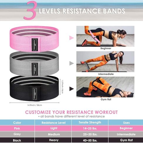 Resistance Bands for Legs and Butt, Fabric Exercise Bands Set, Thick Wide Stretch Fitness Bands, Non-Slip Workout Loop Bands, Booty Hip Bands for Women at Home or Gym in Saudi Arabia