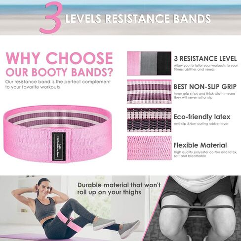 Resistance Bands for Legs and Butt, Fabric Exercise Bands Set, Thick Wide Stretch Fitness Bands, Non-Slip Workout Loop Bands, Booty Hip Bands for Women at Home or Gym in Saudi Arabia