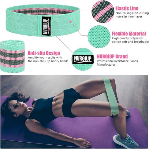 أربطة مقاومة للتمارين الرياضية للساقين والأرداف، أربطة سميكة مضادة للانزلاق والتدحرج في صالة الألعاب الرياضية المنزلية، مجموعة أربطة واسعة من القماش للنساء مع كتاب إلكتروني وفيديو in Kuwait