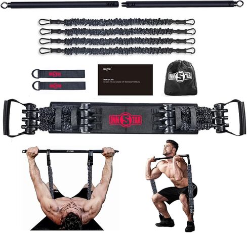 INNSTAR Gym 3.0 Portable Home Gym Training Set, Adjustable Bench Press Squat Resistance Bands with Fitness Bar, Foot Cover, Full Body Workout Fitness Equipment, All in One Gym for Home, Travel in Saudi Arabia