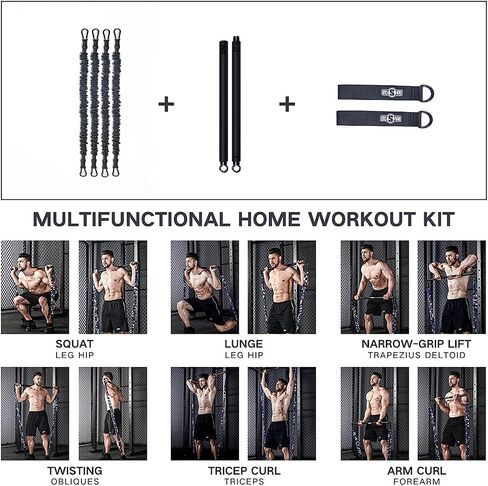 INNSTAR Gym 3.0 Portable Home Gym Training Set, Adjustable Bench Press Squat Resistance Bands with Fitness Bar, Foot Cover, Full Body Workout Fitness Equipment, All in One Gym for Home, Travel in Saudi Arabia