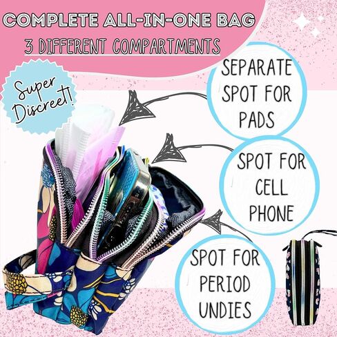 First Period Pal Pack to-Go Kit | 26 pcs | First Period Kit for Girls 9-12 | Period Bags for Teen Girls for School | Discrete Period Bag, Pads, Panty Liners, Period Kits for Girls 10-12 - Flowers in Saudi Arabia