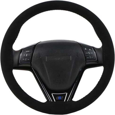 15 Inch Universal Suede Car Steering Wheel Cover with Needle & Thread, Skidproof Automobile Handlebar Fuzzy Material Covers Protecting Vehicle Steering Black in Saudi Arabia