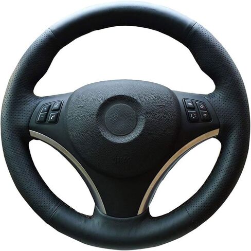 غطاء عجلة القيادة لسيارة BMW 128i 135i / لسيارة BMW E90 E91 325i 328i 328i 330i 335i 335 Xi 335D 335i XDrive / 2013-2015 X1 SUV ملحقات داخلية من الجلد من الألياف الدقيقة (خيط أسود) in Kuwait