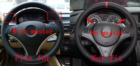 غطاء عجلة القيادة لسيارة BMW 128i 135i / لسيارة BMW E90 E91 325i 328i 328i 330i 335i 335 Xi 335D 335i XDrive / 2013-2015 X1 SUV ملحقات داخلية من الجلد من الألياف الدقيقة (خيط أسود) in Kuwait
