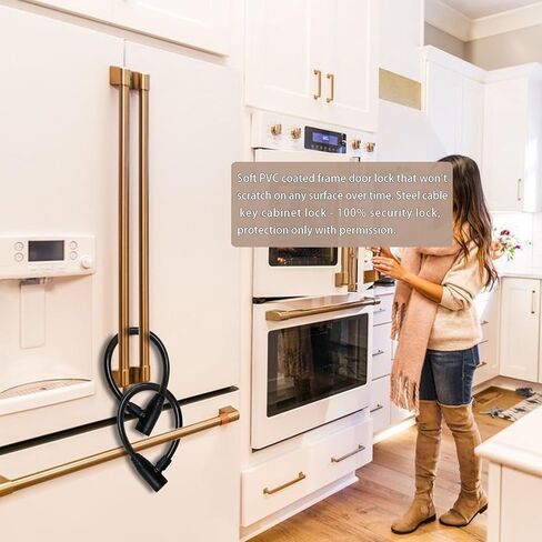 3 عبوات قفل باب خزانة الثلاجة مع مفاتيح، أقفال كابل أمان مقاومة للأطفال لقفل المطبخ للأبواب الفرنسية والحمام والمطبخ RV بدون حفر ولا لاصق لولبي (أسود) in Kuwait