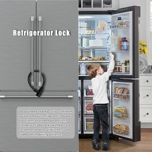 3 عبوات قفل باب خزانة الثلاجة مع مفاتيح، أقفال كابل أمان مقاومة للأطفال لقفل المطبخ للأبواب الفرنسية والحمام والمطبخ RV بدون حفر ولا لاصق لولبي (أسود) in Kuwait