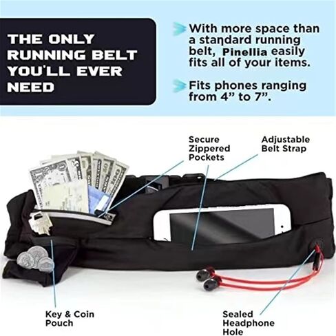 Running Belt Waist Pack - Running Fanny Pack for Women & Men - Hiking Cycling Workout Belt Bag - Adjustable Running Pouch for Phones, Money, Keys Black in Saudi Arabia
