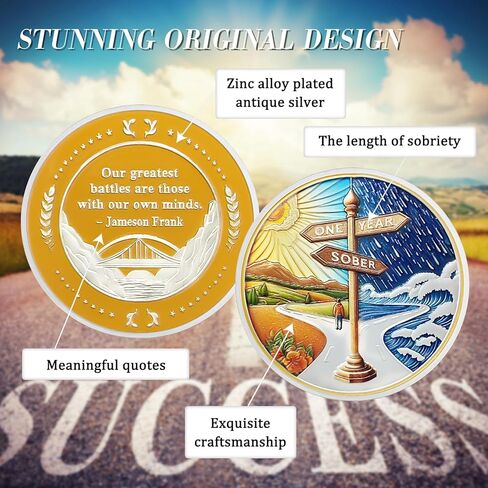 1 سنة الرصانة عملة سنة واحدة الرصانة رقاقة الرصانة الهدايا للنساء الرجال غير الدينية AA رقائق والميداليات رمز التأكيد الرصين مدمنو الكحول مجهول الإدمان الانتعاش هدية in Kuwait