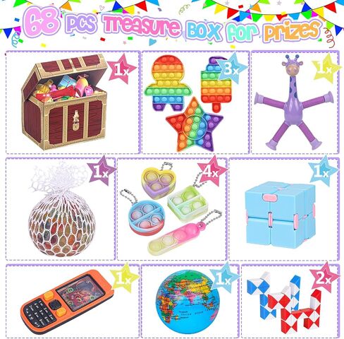 Fidget Toys, 68 Pack Party Favors for Kids, Treasure Box Toys for Classroom Prizes, Sensory Fidget Toys Carnival Prizes, Pinata Filler, Goodie Bag Stuffers Gifts for Kids Age 3 4 5 6 7 8+ in Saudi Arabia