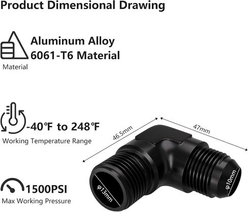 APIELE 8AN إلى 1/2 "NPT 90 درجة محول تركيب ذكر من الألومنيوم الأسود (YZSTL-8AN-1/2NPT-90) in Kuwait
