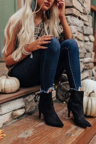 Womens Pointed Toe Heels Ankle Booties Kitten Stiletto Bowtie Strappy Fall Dress Boots Shoes in Saudi Arabia