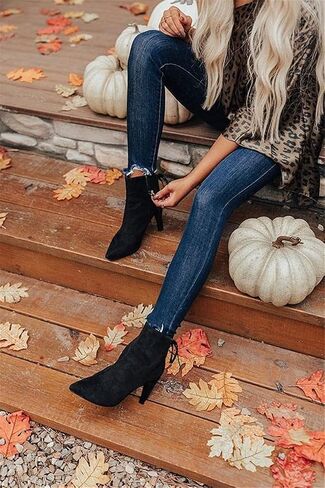 Womens Pointed Toe Heels Ankle Booties Kitten Stiletto Bowtie Strappy Fall Dress Boots Shoes in Saudi Arabia