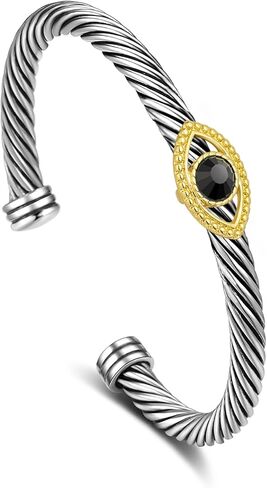 Twisted Cable Bracelet for Women, Evil Eye Two Tone Cable Wire Bracelet Bangle Silver Cuff Vintage Bracelets for Women Jewelry Gift in Kuwait