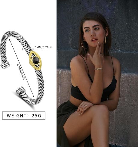 Twisted Cable Bracelet for Women, Evil Eye Two Tone Cable Wire Bracelet Bangle Silver Cuff Vintage Bracelets for Women Jewelry Gift in Kuwait