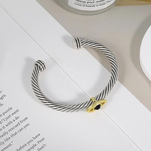 Twisted Cable Bracelet for Women, Evil Eye Two Tone Cable Wire Bracelet Bangle Silver Cuff Vintage Bracelets for Women Jewelry Gift in Kuwait