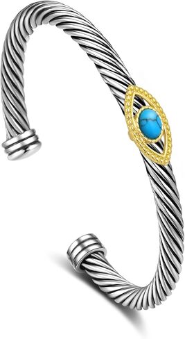 Twisted Cable Bracelet for Women, Evil Eye Two Tone Cable Wire Bracelet Bangle Silver Cuff Vintage Bracelets for Women Jewelry Gift in Kuwait