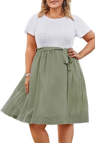 KIMCURVY Women's 2024 Plus Size Summer Midi Dress Ruffle Sleeve Modest Casual Chiffon Hollow A Line Dress with Belt in Saudi Arabia