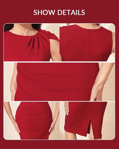 Womens Red Vintage Sleeveless Twist Knot Dress 2024 Knee Length Sheath Church Cocktail Work Office Ruched Pencil Dresses in Saudi Arabia
