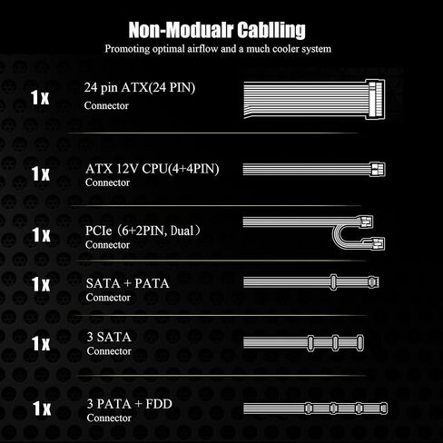 مصدر طاقة 700 واط غير معياري ATX PSU مع موصلات 6+2 دبوس حماية PFC ومروحة صامتة 120 مم للألعاب KY-700 أسود (ضمان 5 سنوات) in Saudi Arabia
