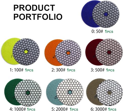 11 قطعة من وسادات تلميع الماس الجافة مقاس 10.16 سم، وسادة تلميع كونترتوب من الجرانيت والرخام الخرساني، 6 وسادة ماسية بخطاف وحلقة، 2 وسادة نهائية من اللباد، لوحة دعم مقاس 5/8-11 بوصة ومحول حفر للمطحنة والمثقاب in Kuwait