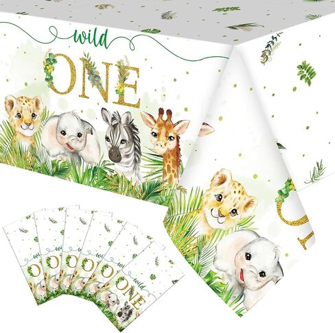 6 Pack Wild One Party Decor Wild Birthday Tablecloths Jungle Theme Party Supplies Wild Animal Table Cover Rectangle Table Cloth for 1st Baby Birthday Animal Safari Party Decorations (Green) in Saudi Arabia
