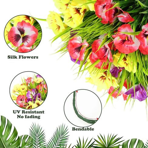Artificial Flowers Plants Outdoor, UV Resistant Fake Flowers Silk Pansy Flowers, Artificial Wildflowers Plants Outside Faux Plastic Greenery Shrubs Arrangement No Fade(12Bundles) in Saudi Arabia