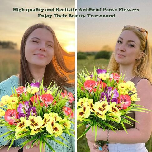 Artificial Flowers Plants Outdoor, UV Resistant Fake Flowers Silk Pansy Flowers, Artificial Wildflowers Plants Outside Faux Plastic Greenery Shrubs Arrangement No Fade(12Bundles) in Saudi Arabia