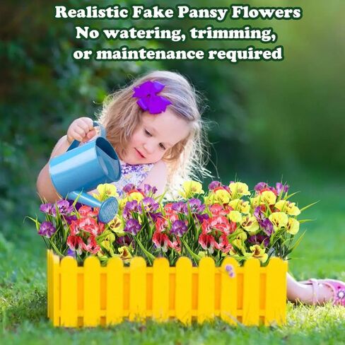 Artificial Flowers Plants Outdoor, UV Resistant Fake Flowers Silk Pansy Flowers, Artificial Wildflowers Plants Outside Faux Plastic Greenery Shrubs Arrangement No Fade(12Bundles) in Saudi Arabia
