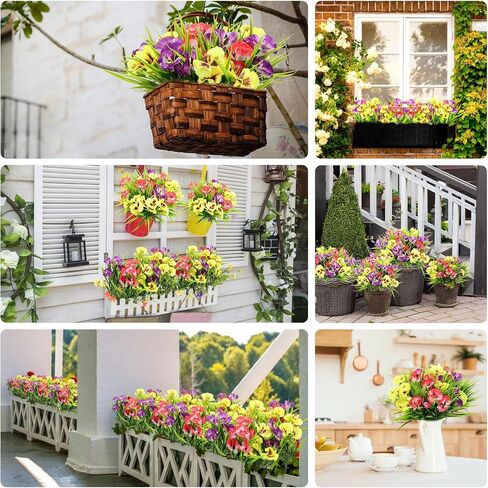 Artificial Flowers Plants Outdoor, UV Resistant Fake Flowers Silk Pansy Flowers, Artificial Wildflowers Plants Outside Faux Plastic Greenery Shrubs Arrangement No Fade(12Bundles) in Saudi Arabia