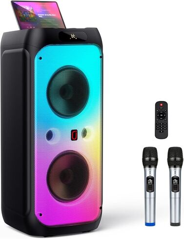 Big Bluetooth Party Speaker Wireless: 300W Multifunction Large PA System with Deep Bass & 2 Wireless Mic, Loud Speaker with Subwoofers & DJ Lights for Party Commercial Outdoor Gathering in Saudi Arabia