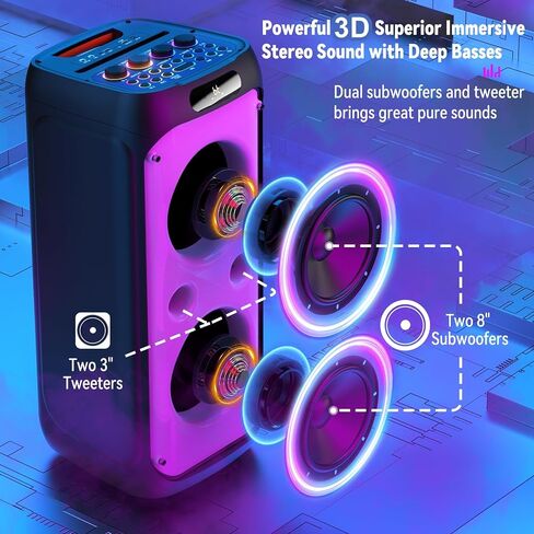 Big Bluetooth Party Speaker Wireless: 300W Multifunction Large PA System with Deep Bass & 2 Wireless Mic, Loud Speaker with Subwoofers & DJ Lights for Party Commercial Outdoor Gathering in Saudi Arabia
