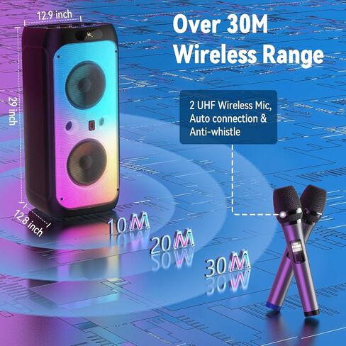 Big Bluetooth Party Speaker Wireless: 300W Multifunction Large PA System with Deep Bass & 2 Wireless Mic, Loud Speaker with Subwoofers & DJ Lights for Party Commercial Outdoor Gathering in Saudi Arabia